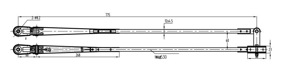 GBSG58L 775mm Double Bar left wiper arm