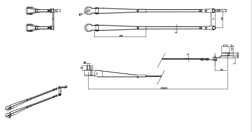 GBSGXXG01 450mm帶勾雙桿刮臂