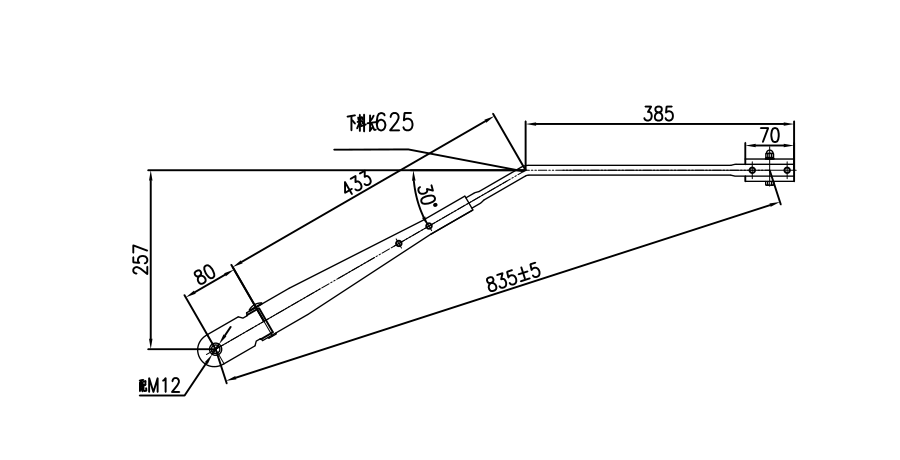 GBXM39Y Xia LY835mm Single round tube right wiper arm (30 degrees)